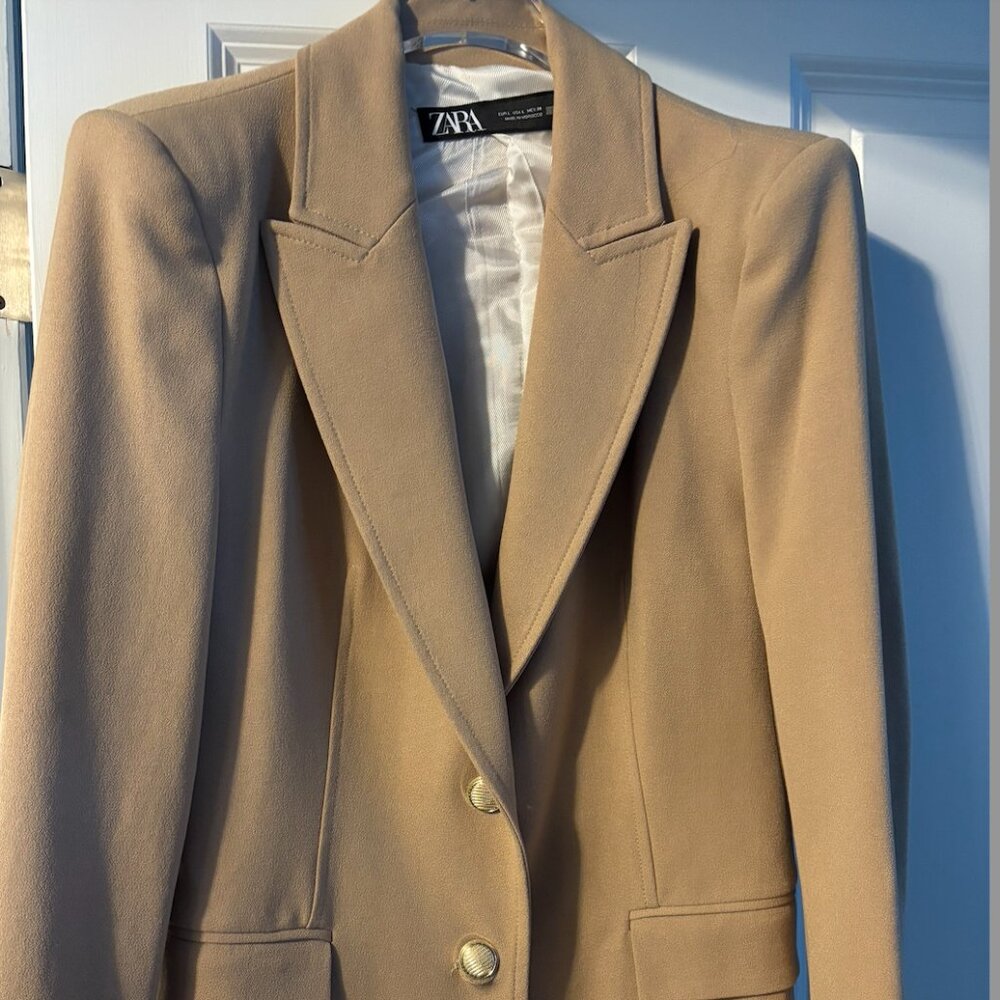 Zara camel brown blazer with gold buttons size large